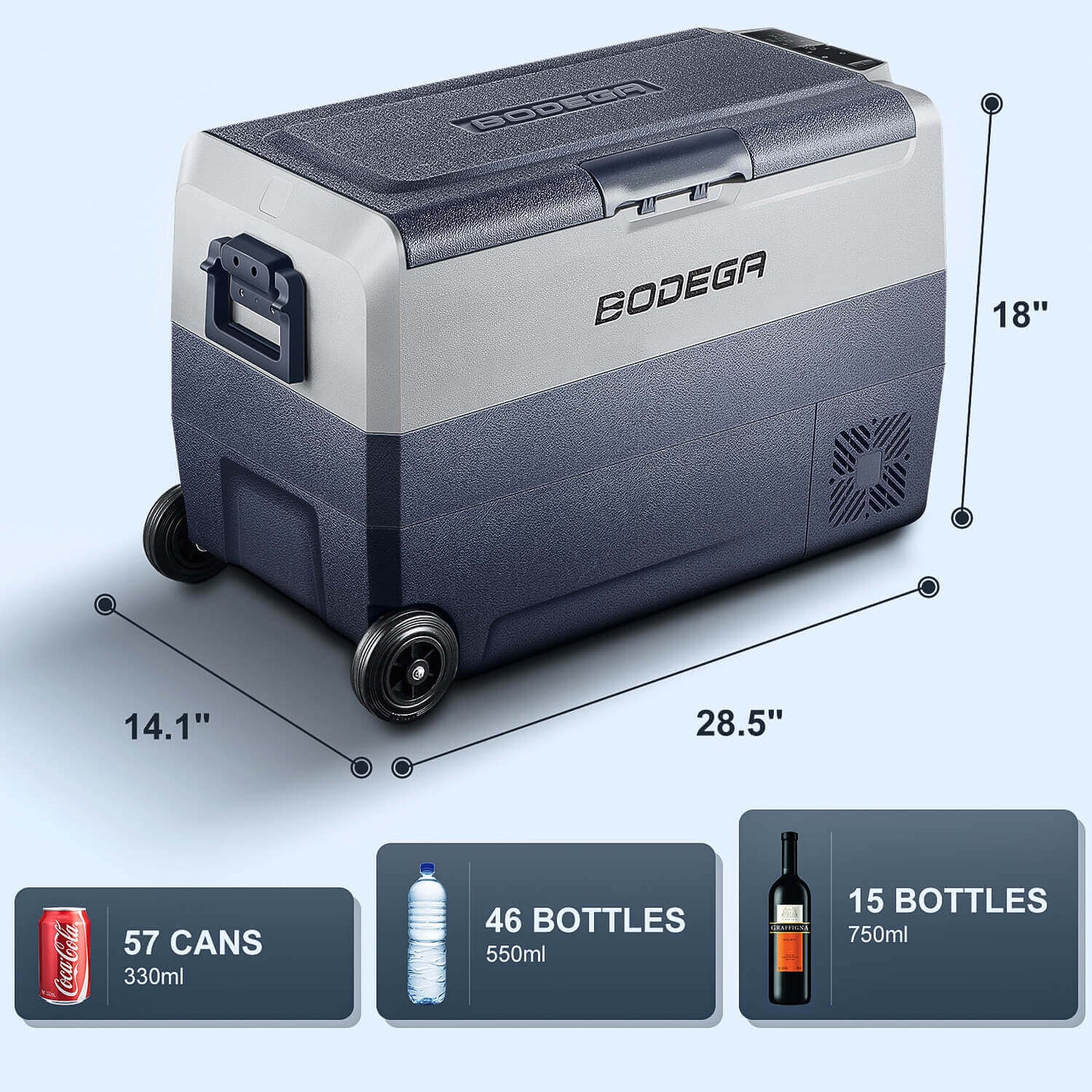 BODEGAcooler Portable Freezer 53qt/50L with Flexible Dual Zone T50