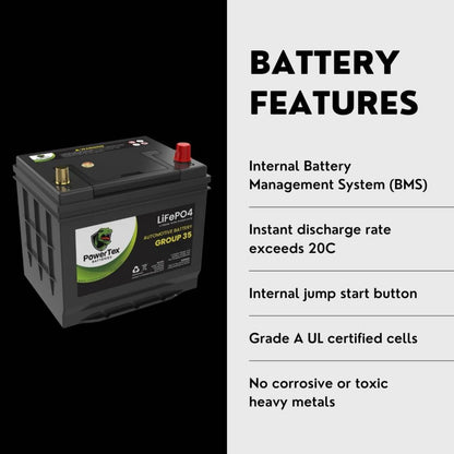 PowerTex 2015 Nissan Frontier Car Battery BCI Group 35 / Q85 Lithium LiFePO4 Automotive Battery  - PTLG35-270