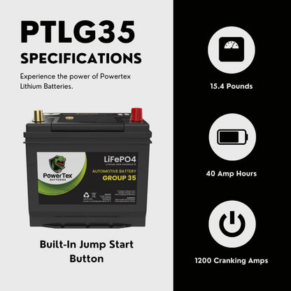 PowerTex 2011 Nissan Juke Car Battery BCI Group 35 / Q85 Lithium LiFePO4 Automotive Battery - PTLG35-316