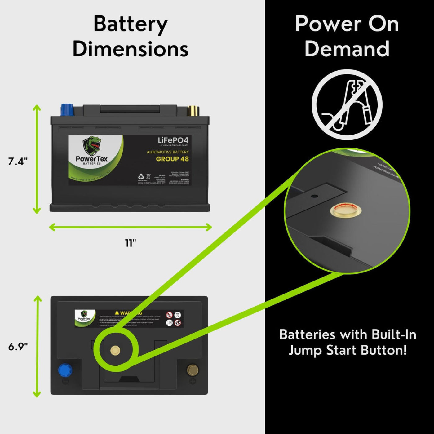 PowerTex 2022 Ford Bronco L4 2.3L Replacement Car Battery BCI Group 48 Lithium LiFePO4 Automotive Powertex Battery - PTLG48-0291