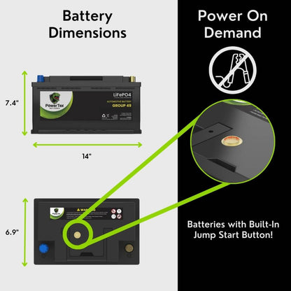PowerTex 2019 Jaguar F-Pace Car Battery BCI Group 49 / H8 Replacement Lithium LiFePO4 Automotive Battery - PTLG49-993