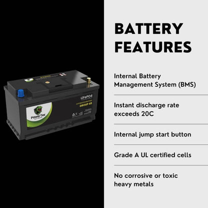 PowerTex 2015 BMW 535d Car Battery BCI Group 49 / H8 Replacement Lithium LiFePO4 Automotive Battery - PTLG49-543