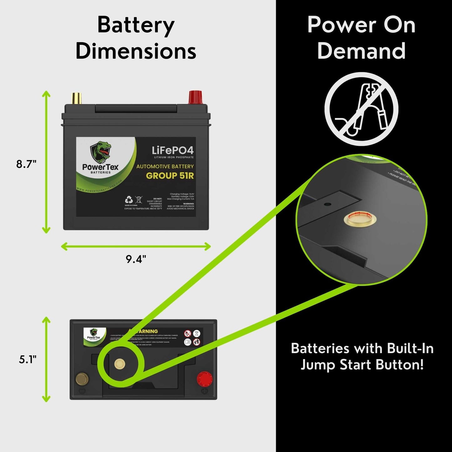 PowerTex 2012 Nissan Versa Car Battery BCI Group 51R Lithium LiFePO4 Replacement Automotive Battery - PTLG51R-149
