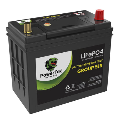 PowerTex 2011 Nissan Leaf Car Battery BCI Group 51R Lithium LiFePO4 Replacement Automotive Battery - PTLG51R-151
