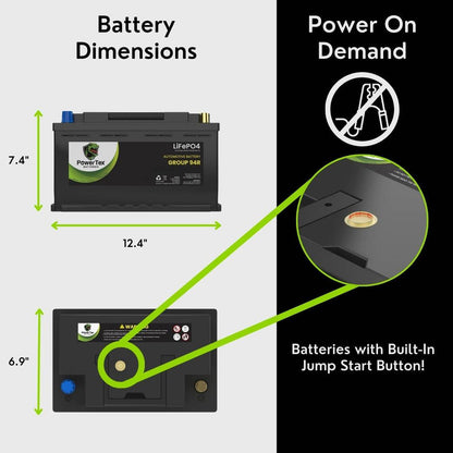 PowerTex 2022 Audi R8 V10 5.2L Replacement Car Battery BCI Group 94R Lithium LiFePO4 Au - PTLG94R-023tomotive Powertex Battery