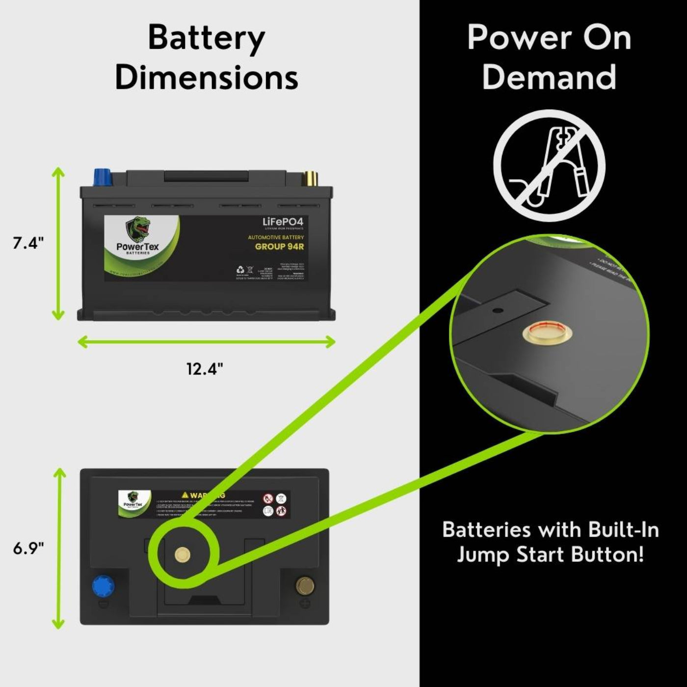 PowerTex 2015 GMC Sierra 2500 HD Car Battery BCI Group 94R / H7 Lithium LiFePO4 Automotive Battery - PTLG94R-871