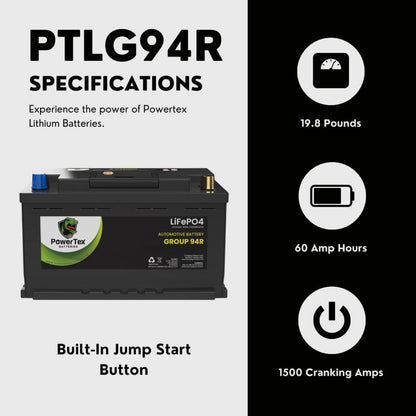 PowerTex 2016 GMC Sierra 2500 HD Car Battery BCI Group 94R / H7 Lithium LiFePO4 Automotive Battery - PTLG94R-866