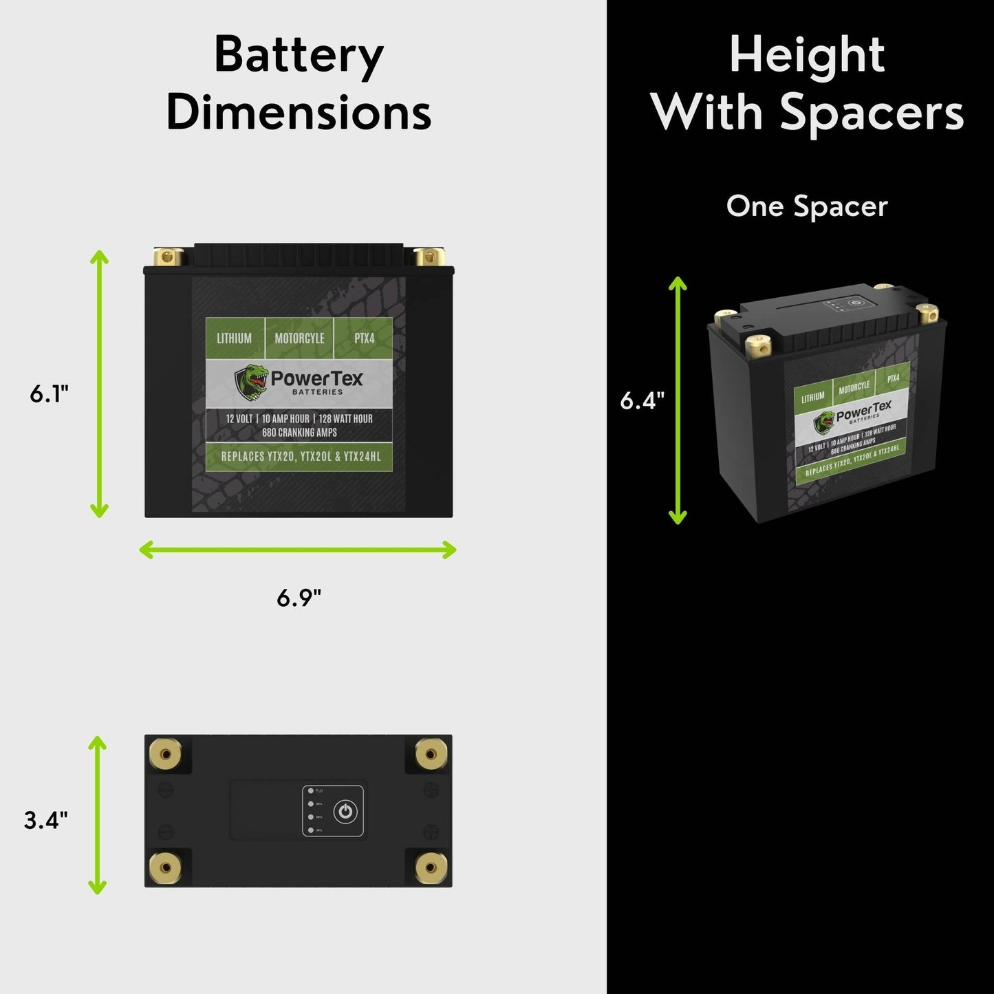 PowerTex Batteries YTX20-BS LiFePO4 Lithium Iron Phosphate Motorcycle Battery