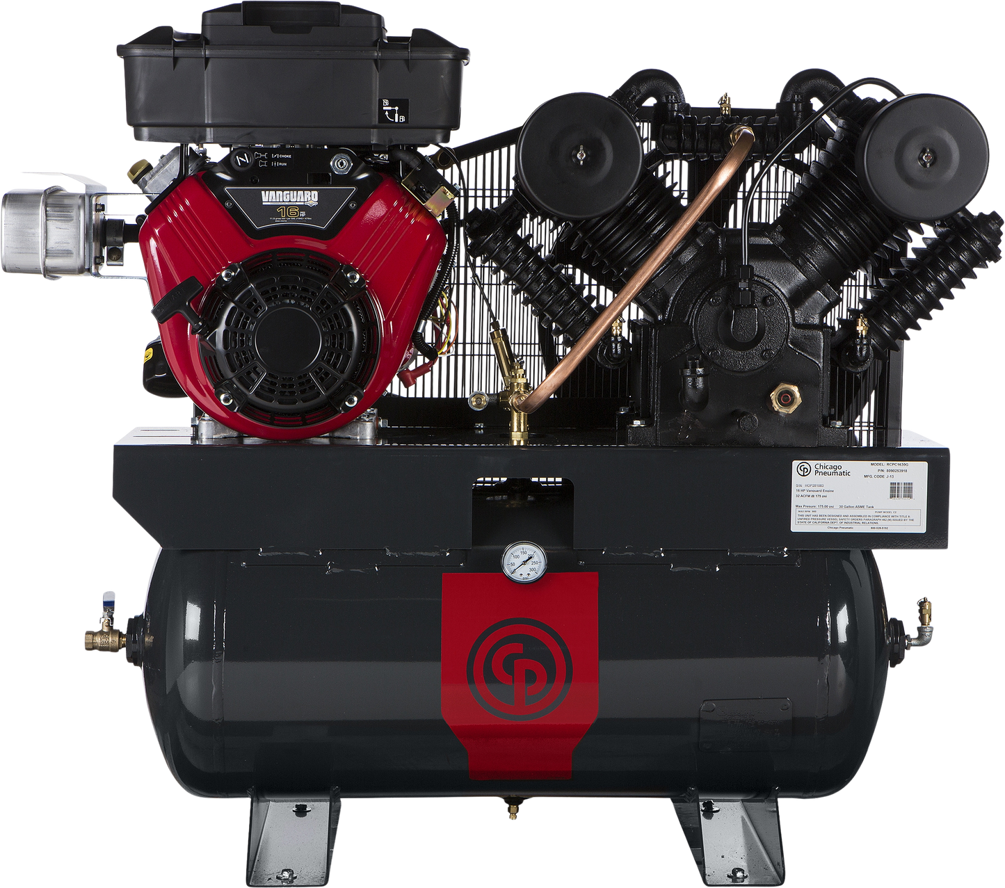 Chicago Pneumatic RCP-C1630G Air Compressor 16HP 30 Gal. Two Stage Gas Iron Series New - 8090300982