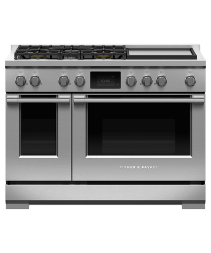 Fisher Paykel 48" Series 9 Professional Dual Fuel 5 Burner with Griddle Self-Cleaning Range, Natural Gas Stainless Steel - RDV3485GDN
