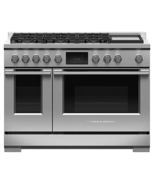 Fisher Paykel 48" Series 9 Professional Dual Fuel 6 Burner with Griddle Range, Natural Gas Stainless Steel - RDV3486GDN