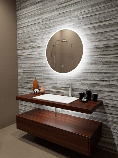 Paris Mirror 32" x 32" Round Reflection Edge Lit Round Mirror With Touch/ON/OFF Dim Sensor Switch 6000K - REFLR32326000