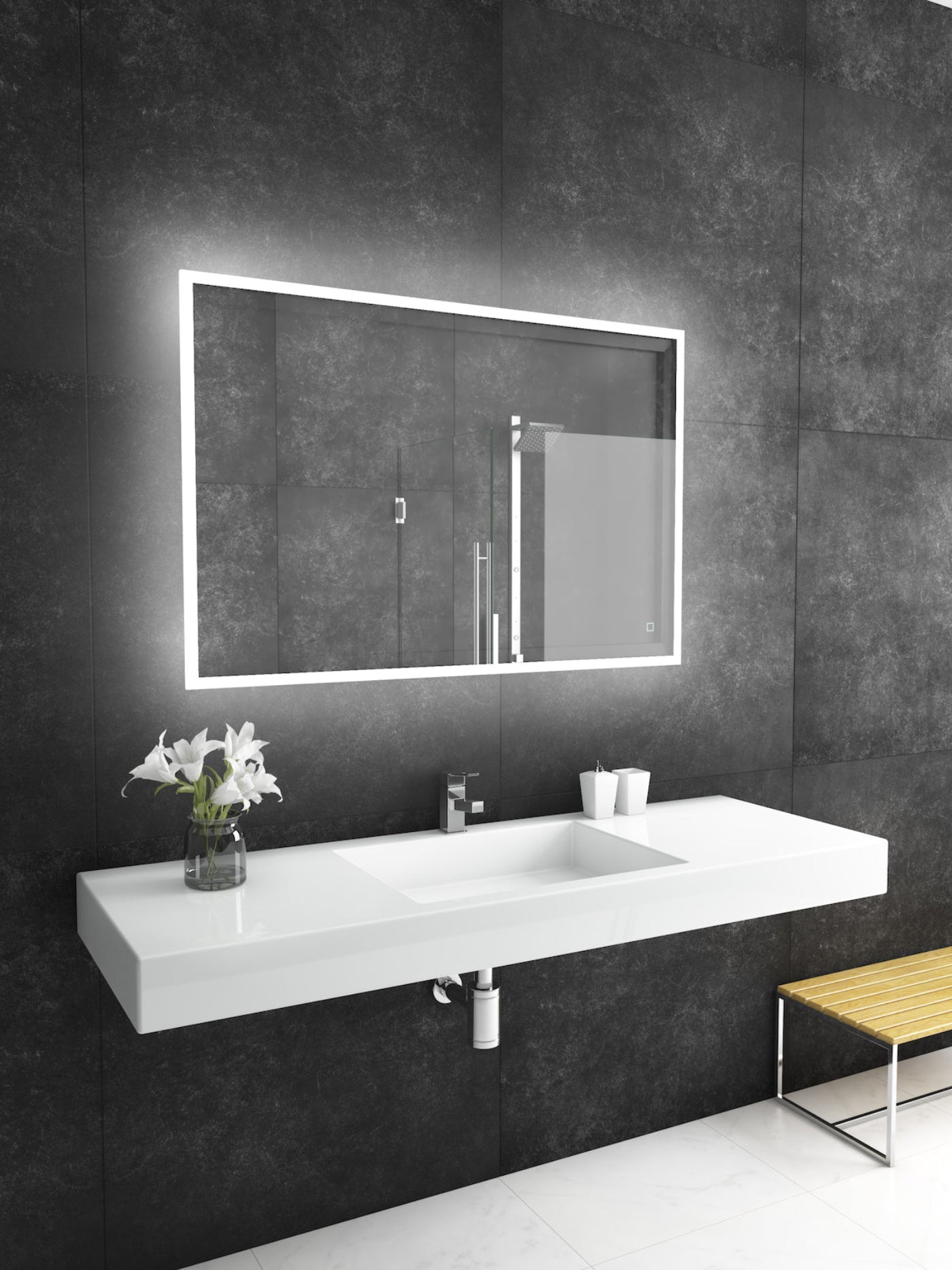 Paris Mirror 48" x 32" Rectangle Reflection Edge Lit Mirror With Touch/ON/OFF Dim Sensor Switch 6000K - REFLX48326000