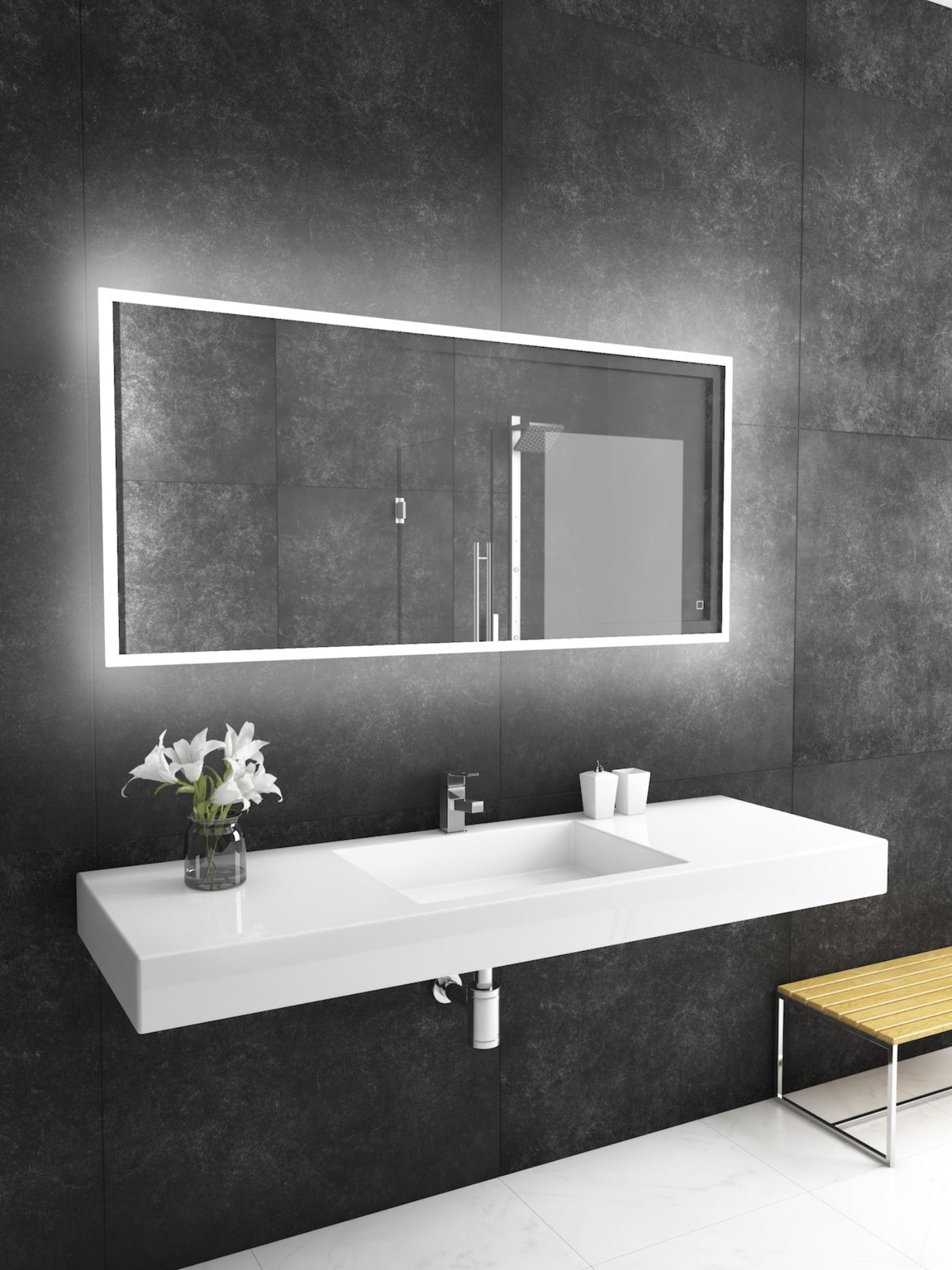 Paris Mirror 60" x 28" Rectangle Reflection Edge Lit Mirror With Touch/ON/OFF Dim Sensor Switch 6000K - REFLX60286000