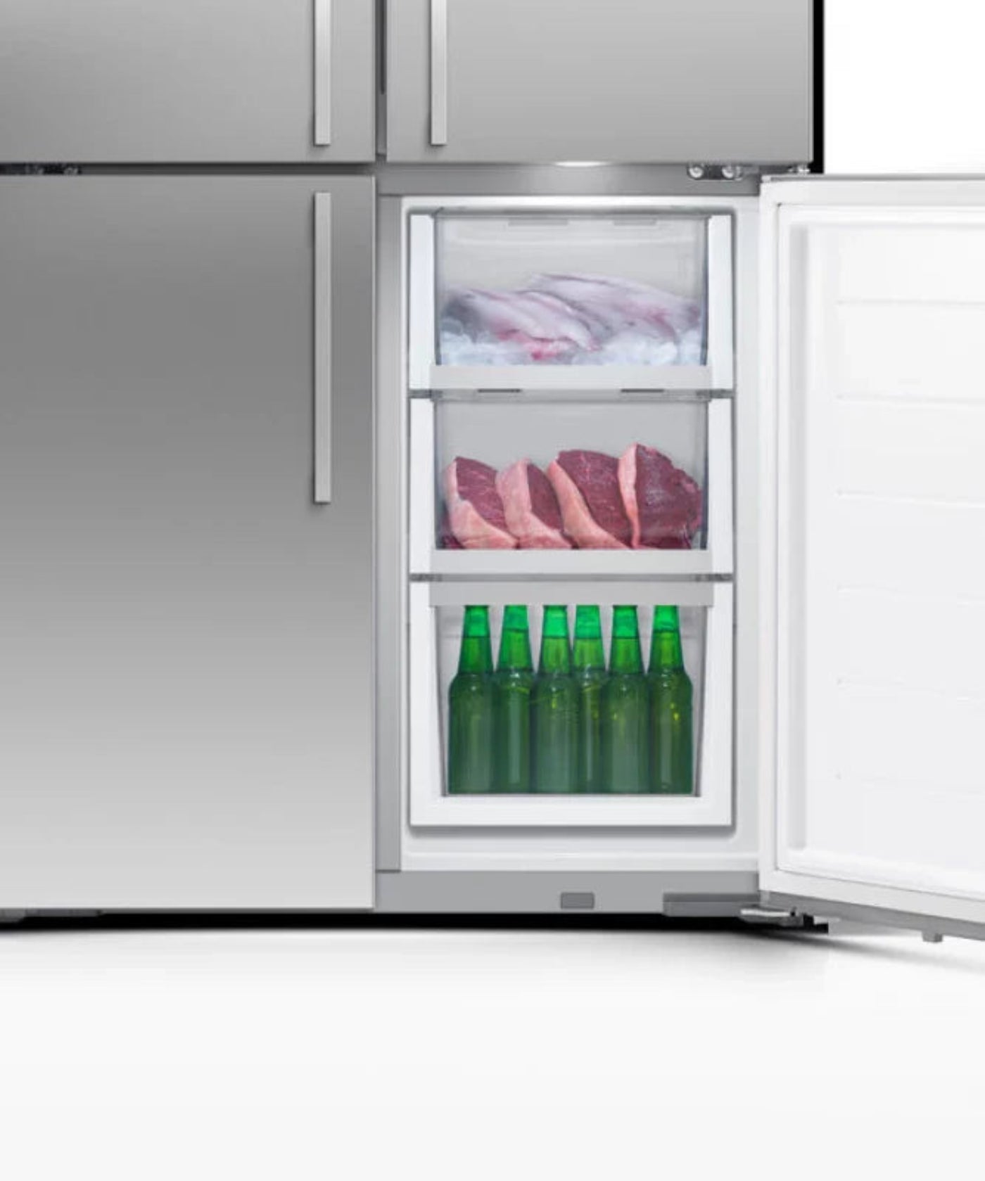 Fisher Paykel 18.9 cu ft Series 7 Quad Door Refrigerator Freezer, Ice & Water Stainless Steel - RF203QDUVX1