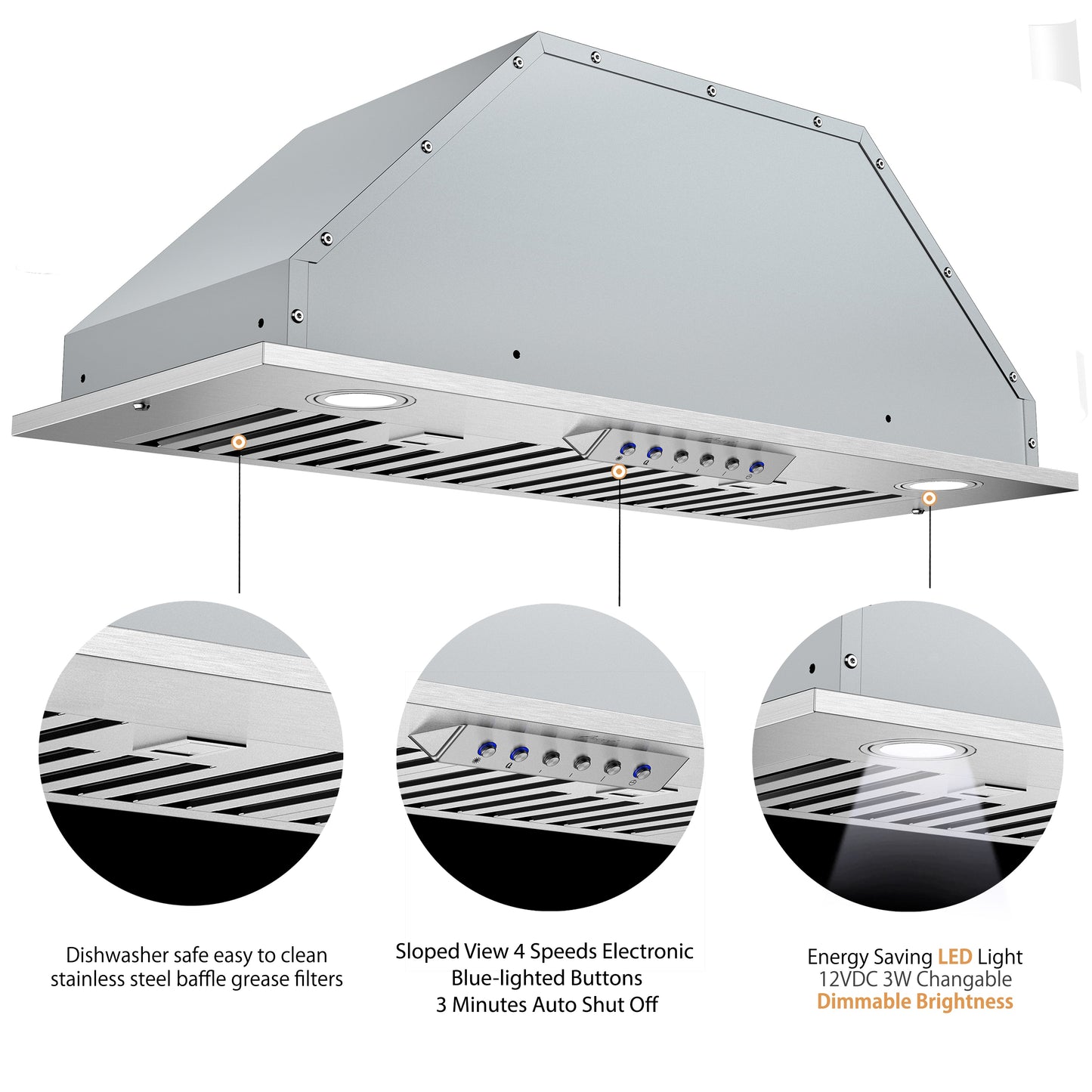 RH-BQ-DTLS Range Hood Insert - Ductless - 600 CFM - 6" Round Top Vent