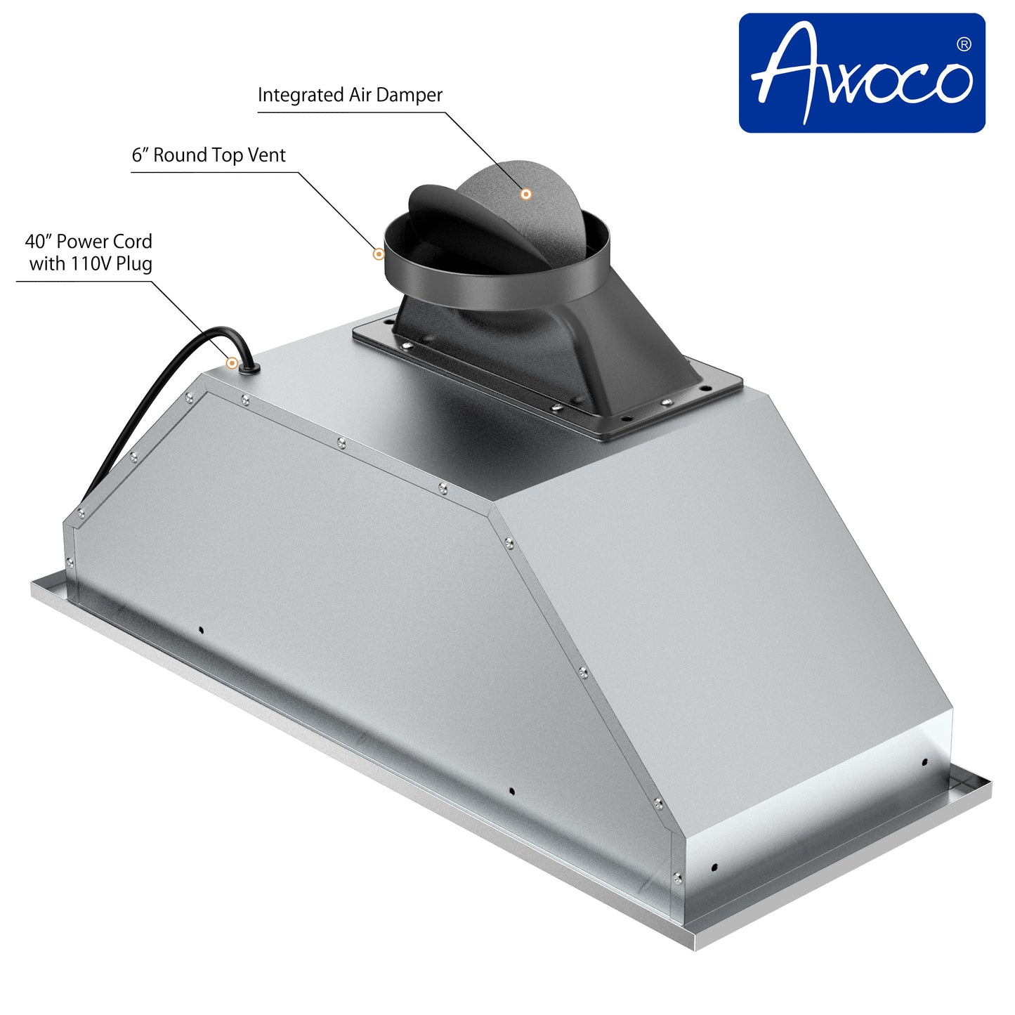 RH-BQ-DTLS Range Hood Insert - Ductless - 600 CFM - 6" Round Top Vent