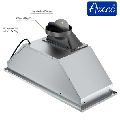RH-BQ-DTLS Range Hood Insert - Ductless - 600 CFM - 6" Round Top Vent