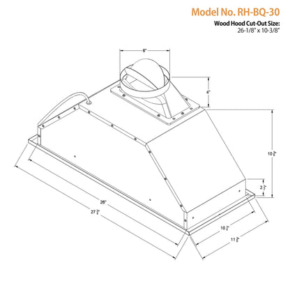 RH-BQ-DTLS Range Hood Insert - Ductless - 600 CFM - 6" Round Top Vent