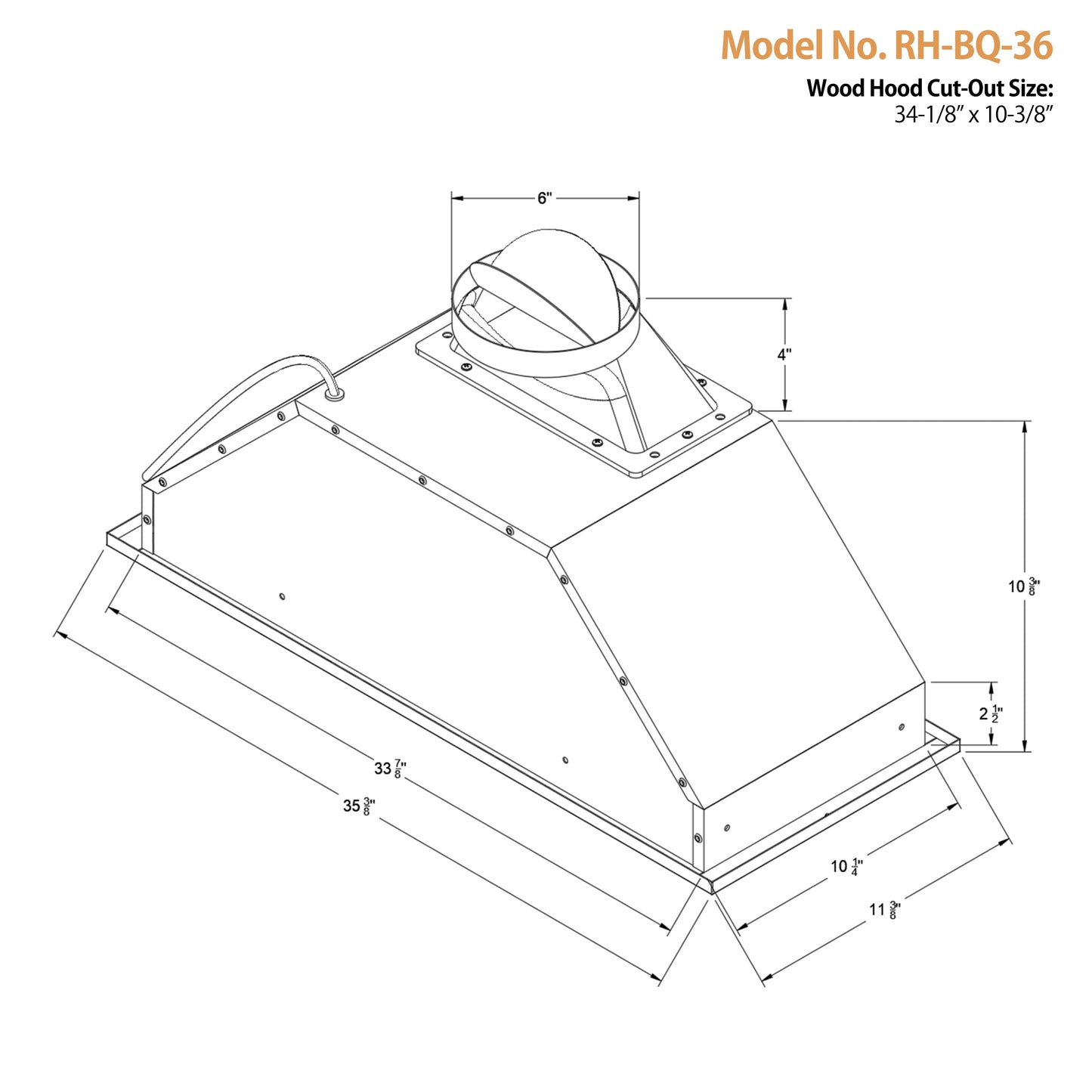 RH-BQ-DTLS Range Hood Insert - Ductless - 600 CFM - 6" Round Top Vent