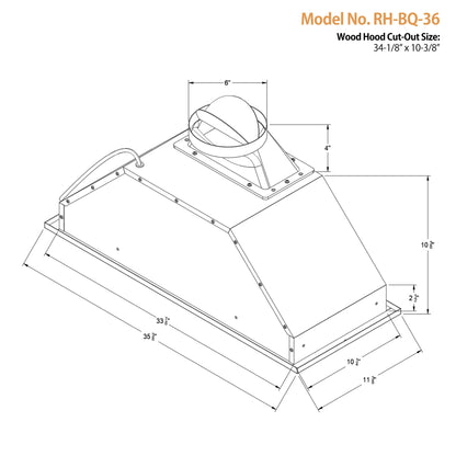 RH-BQ-DTLS Range Hood Insert - Ductless - 600 CFM - 6" Round Top Vent