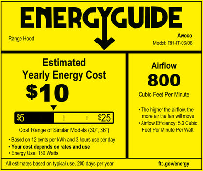 Awoco RH-IT08-M 14-1/2"D Super Quiet Split Insert Stainless Steel Range Hood, 4 Speeds with a 8" Blower Unit, 1000CFM, LED Lights - RH-IT08-M30-COLD