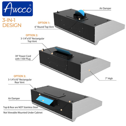 AWOCO  RH-R06-G Under Cabinet Range Hood - Tempered Glass Panel - 900 CFM - RH-R06-G30