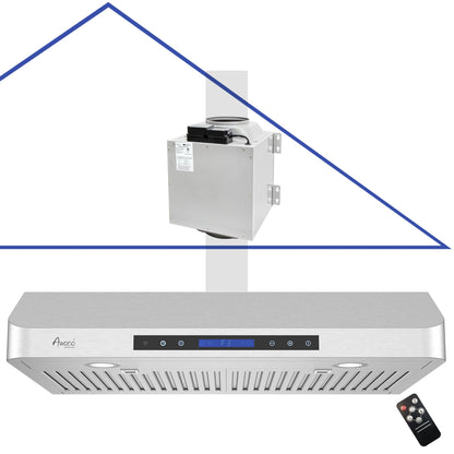 AWOCO  RH-SP08-T Quiet Split Range Hood - 8 inch Round Top Vent - 1000CFM - RH-SP08-T30