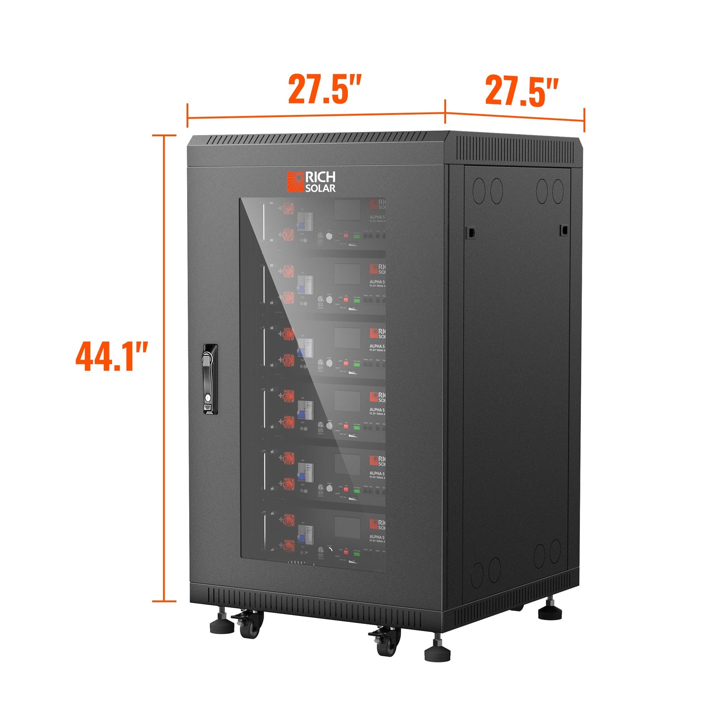 Rich Solar Battery Server Rack for ALPHA 5 PRO | 6-Slot Enclosed Battery Cabinet | Includes Wheels & 600A Bus Bar Covers | Pre-assembled - RS-SRA5P