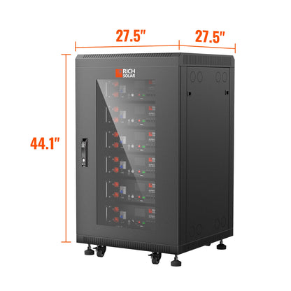 Rich Solar Battery Server Rack for ALPHA 5 PRO | 6-Slot Enclosed Battery Cabinet | Includes Wheels & 600A Bus Bar Covers | Pre-assembled - RS-SRA5P