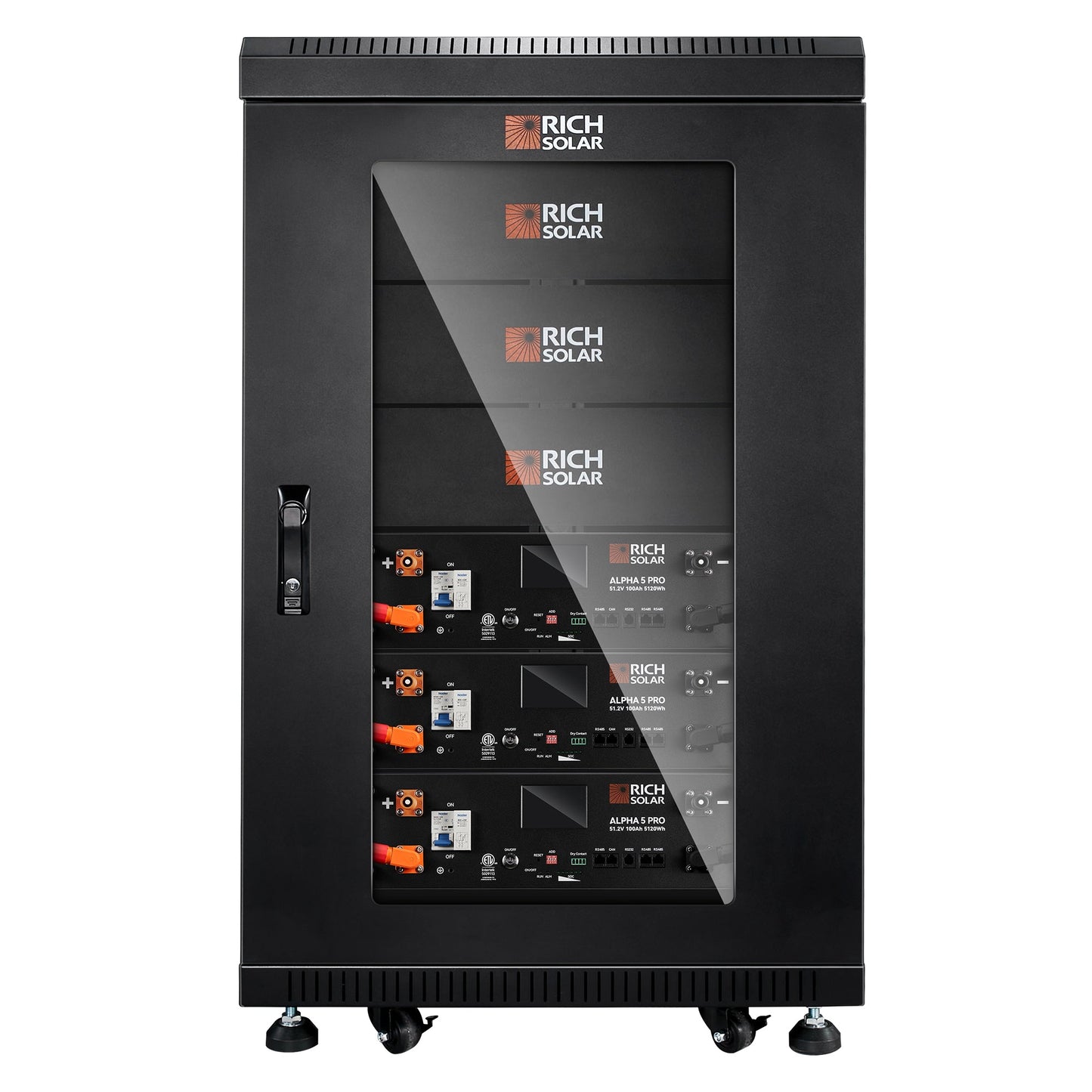 Rich Solar Battery Server Rack for ALPHA 5 PRO | 6-Slot Enclosed Battery Cabinet | Includes Wheels & 600A Bus Bar Covers | Pre-assembled - RS-SRA5P