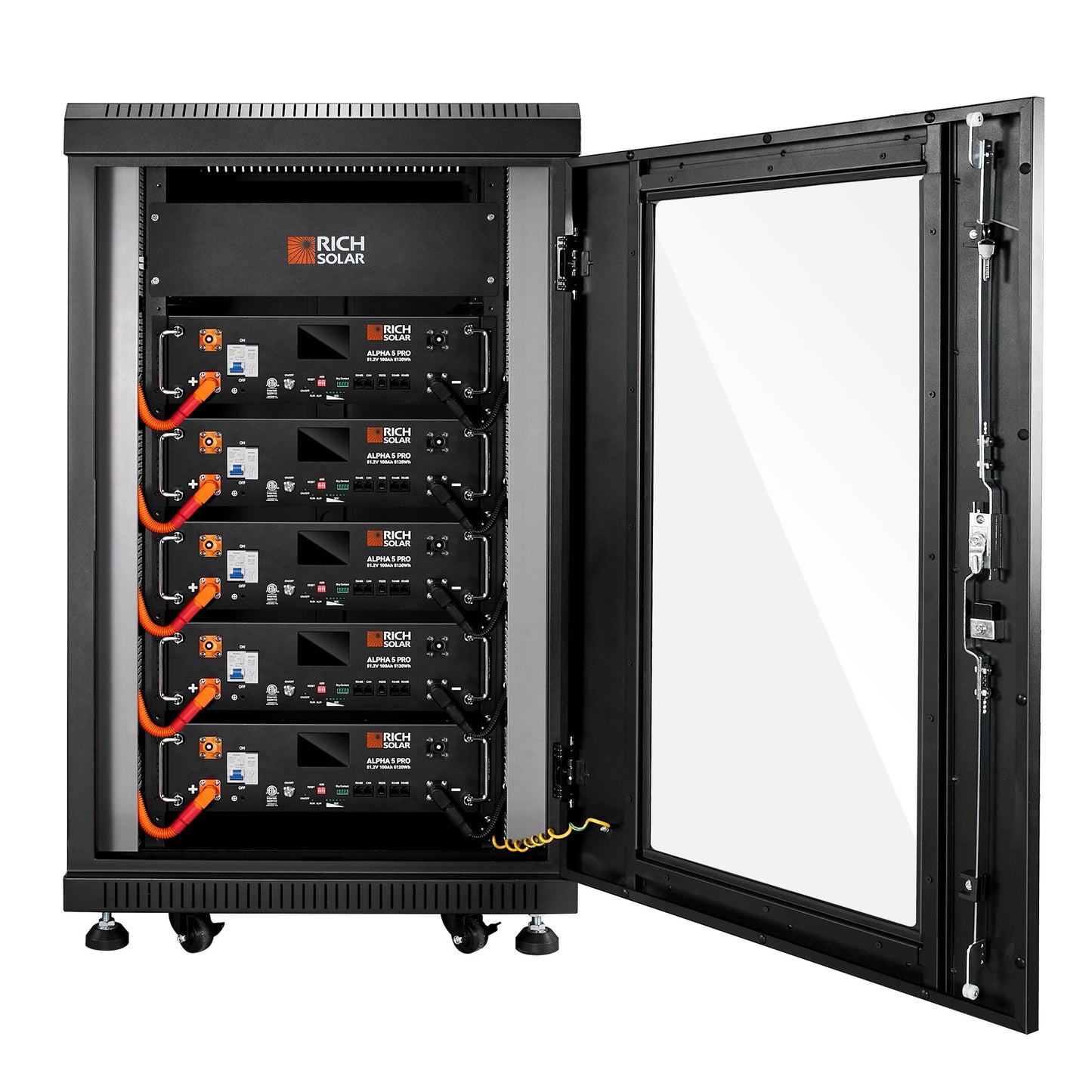 Rich Solar Battery Server Rack for ALPHA 5 PRO | 6-Slot Enclosed Battery Cabinet | Includes Wheels & 600A Bus Bar Covers | Pre-assembled - RS-SRA5P