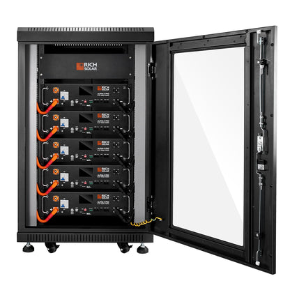 Rich Solar Battery Server Rack for ALPHA 5 PRO | 6-Slot Enclosed Battery Cabinet | Includes Wheels & 600A Bus Bar Covers | Pre-assembled - RS-SRA5P