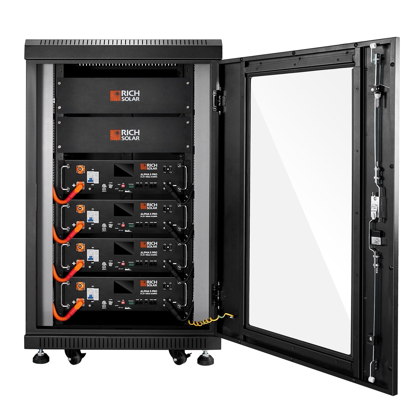 Rich Solar Battery Server Rack for ALPHA 5 PRO | 6-Slot Enclosed Battery Cabinet | Includes Wheels & 600A Bus Bar Covers | Pre-assembled - RS-SRA5P