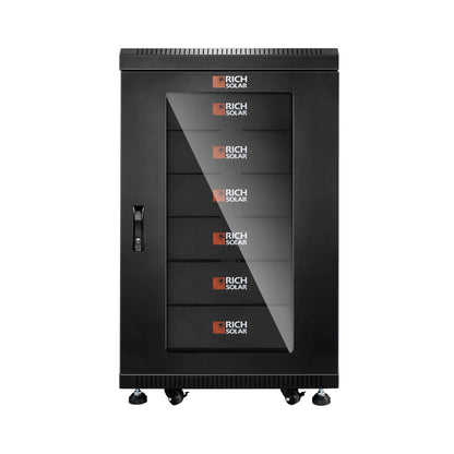 Rich Solar Battery Server Rack for ALPHA 5 PRO | 6-Slot Enclosed Battery Cabinet | Includes Wheels & 600A Bus Bar Covers | Pre-assembled - RS-SRA5P