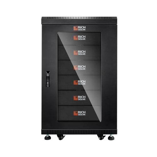 Rich Solar Battery Server Rack for ALPHA 5 PRO | 6-Slot Enclosed Battery Cabinet | Includes Wheels & 600A Bus Bar Covers | Pre-assembled - RS-SRA5P