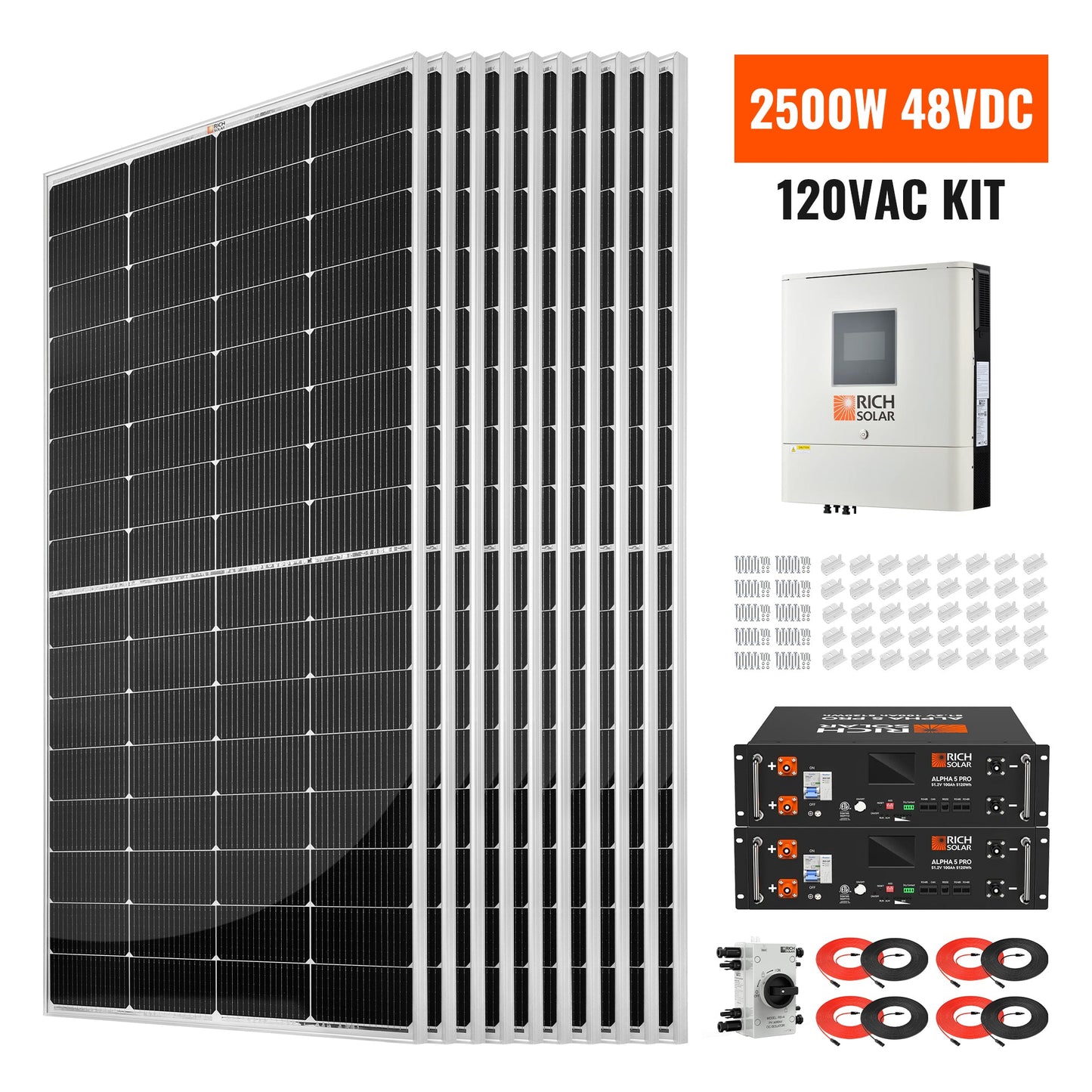 Rich Solar 2500W 48VDC-120VAC Solar Kit - RS-CBK2500