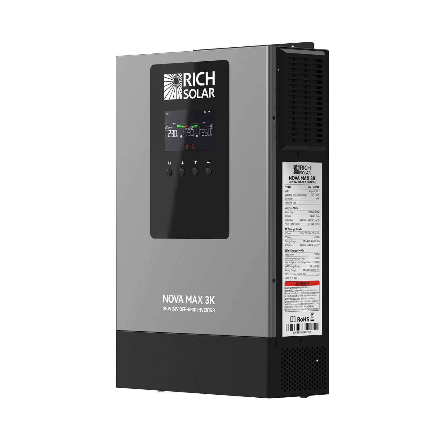 Rich Solar MAX 3K 2026 | 24V 3000W Off-Grid Hybrid Inverter | Pure Sine Wave Power for RVs, Campers, Vans, Trailers, Boats & Off-Grid Systems - RS-H3024X