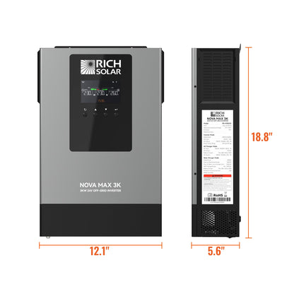 Rich Solar MAX 3K 2026 | 24V 3000W Off-Grid Hybrid Inverter | Pure Sine Wave Power for RVs, Campers, Vans, Trailers, Boats & Off-Grid Systems - RS-H3024X