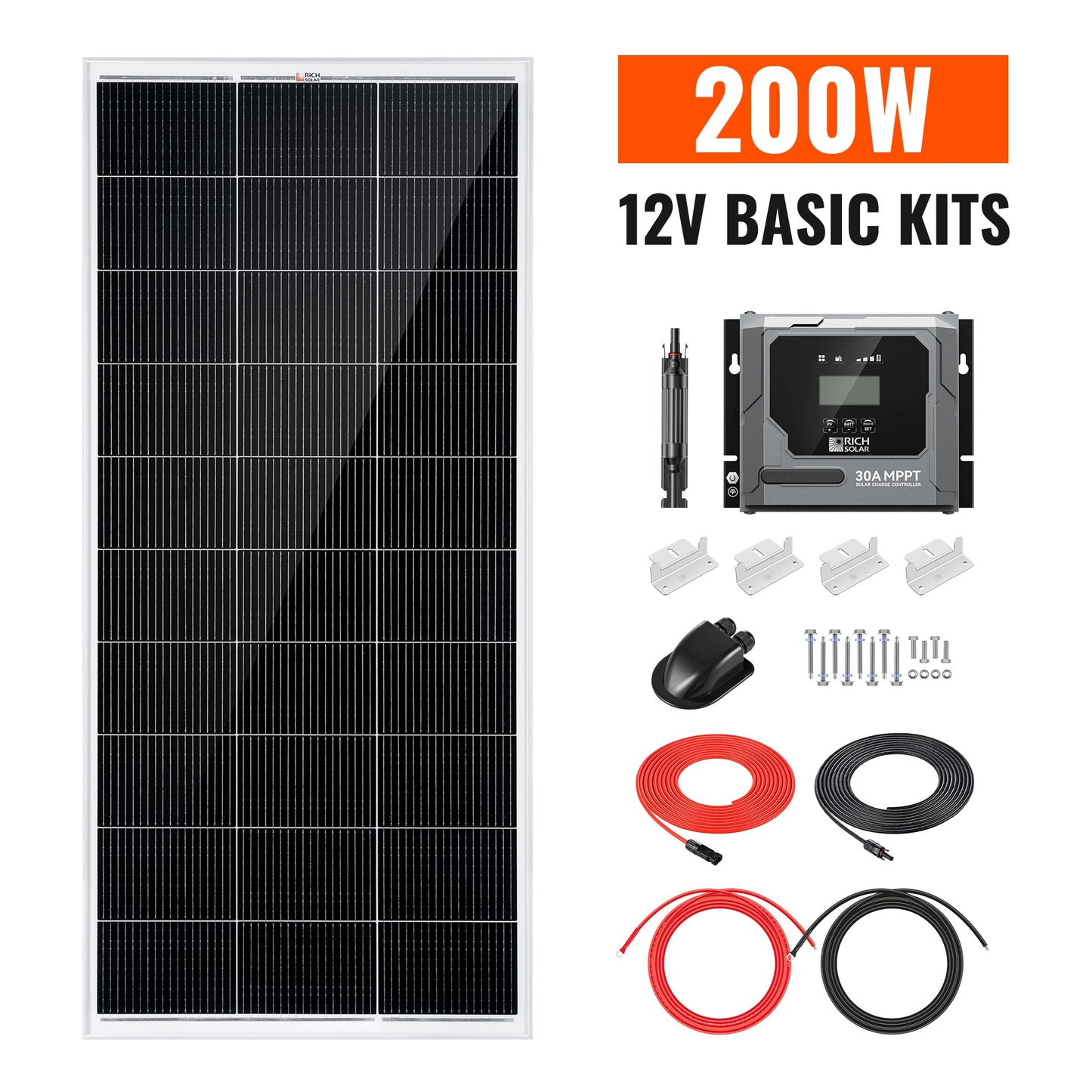 Rich Solar Basic 200 Watt Solar Kit | Solar Panel & Charge Controller Kit for RVs, Vans & Off-Grid Applications | Expandable Solar Charging - RS-K2002