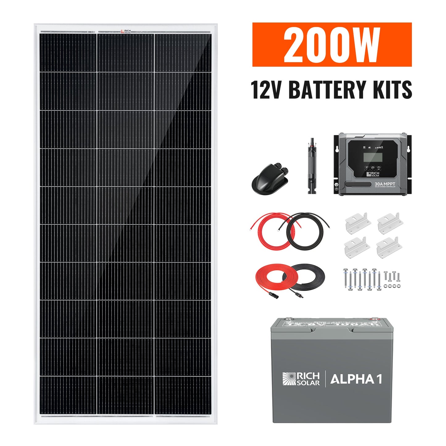 Rich Solar 200W Solar Kit with Battery | Solar + Energy Storage Kit for RVs, Vans & Off-Grid Applications | Expandable Solar Power - RS-K200B