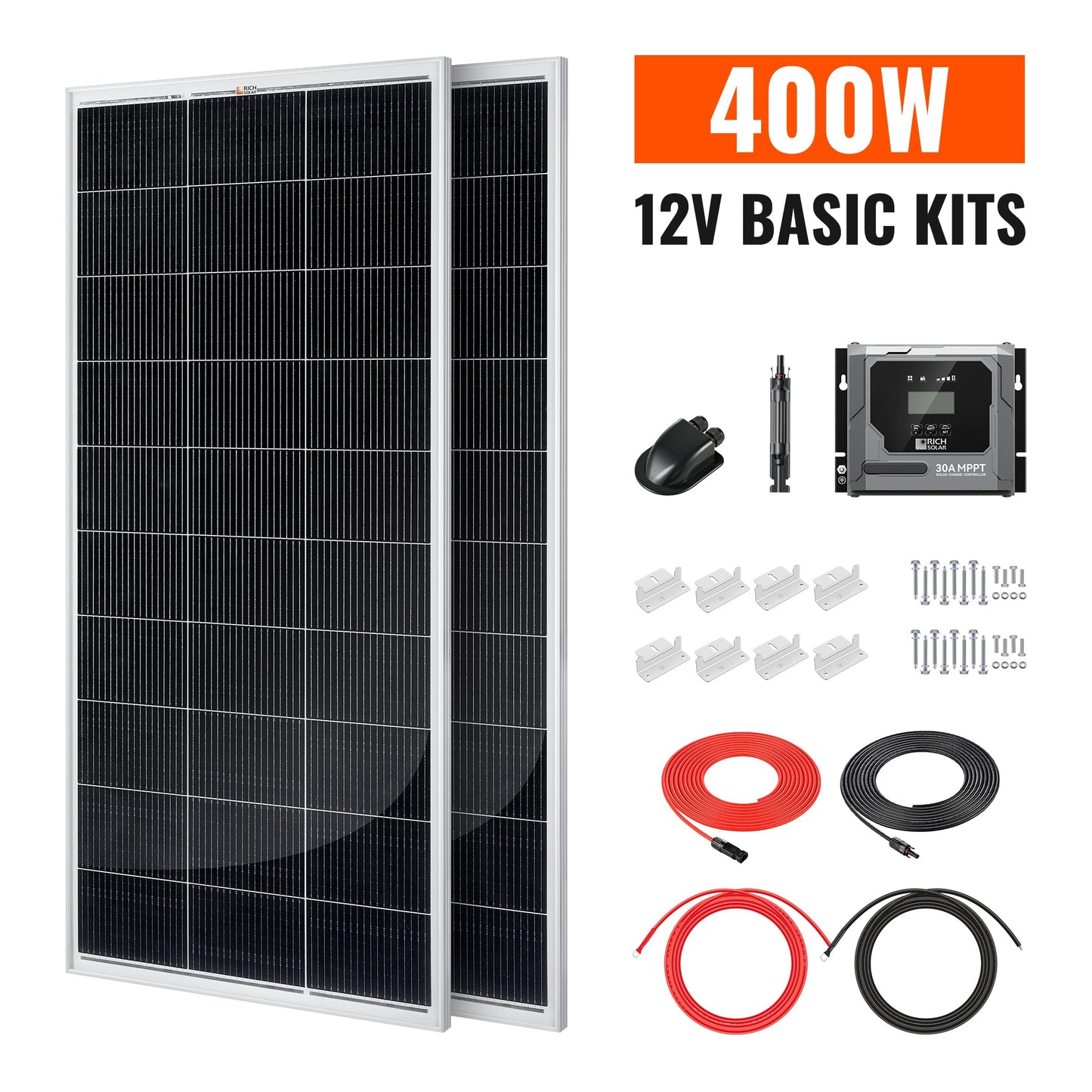 Rich Solar 400 Watt Solar Kit | Solar Panel & Charge Controller Kit for RVs, Vans & Off-Grid Applications | Expandable Solar Charging - RS-K4004