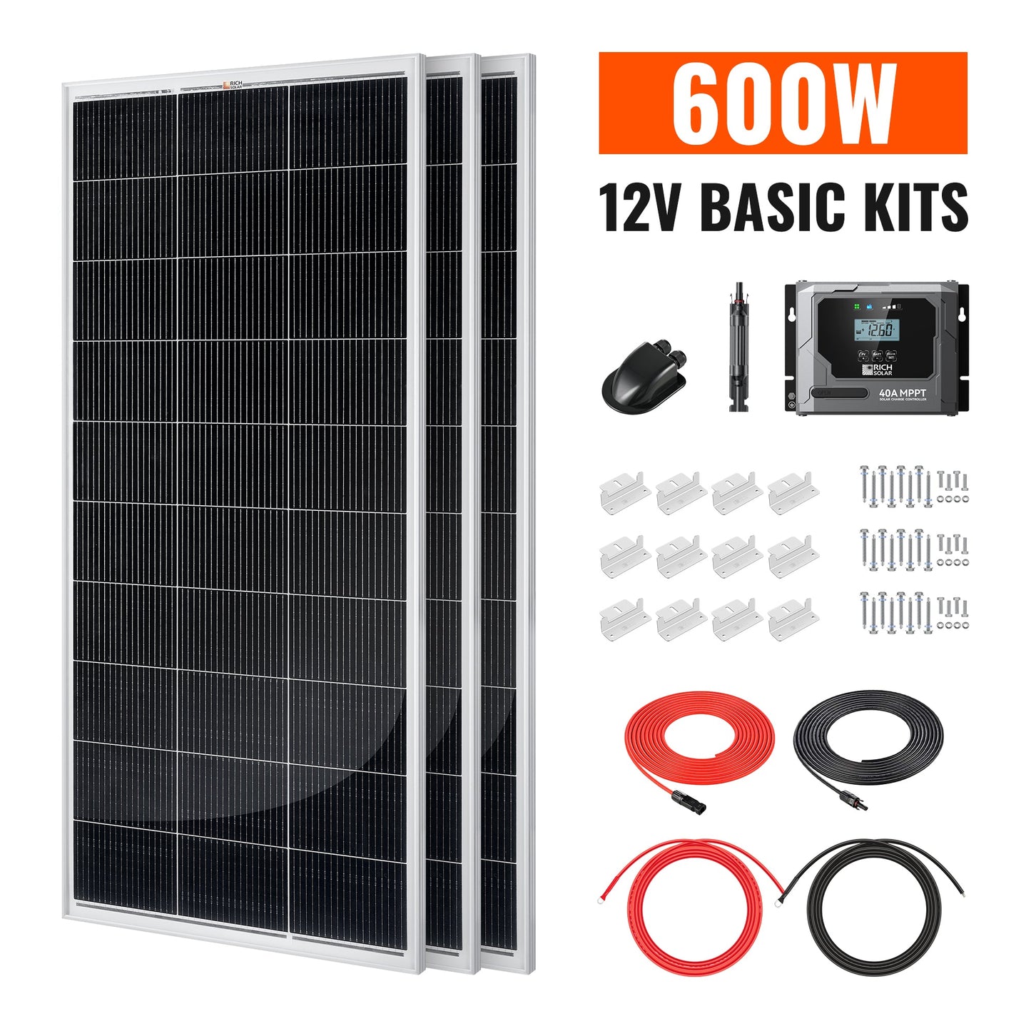 Rich Solar 600 Watt Solar Kit | Solar Panel & Charge Controller Kit for RVs, Vans & Off-Grid Applications | Expandable Solar Charging - RS-K6004
