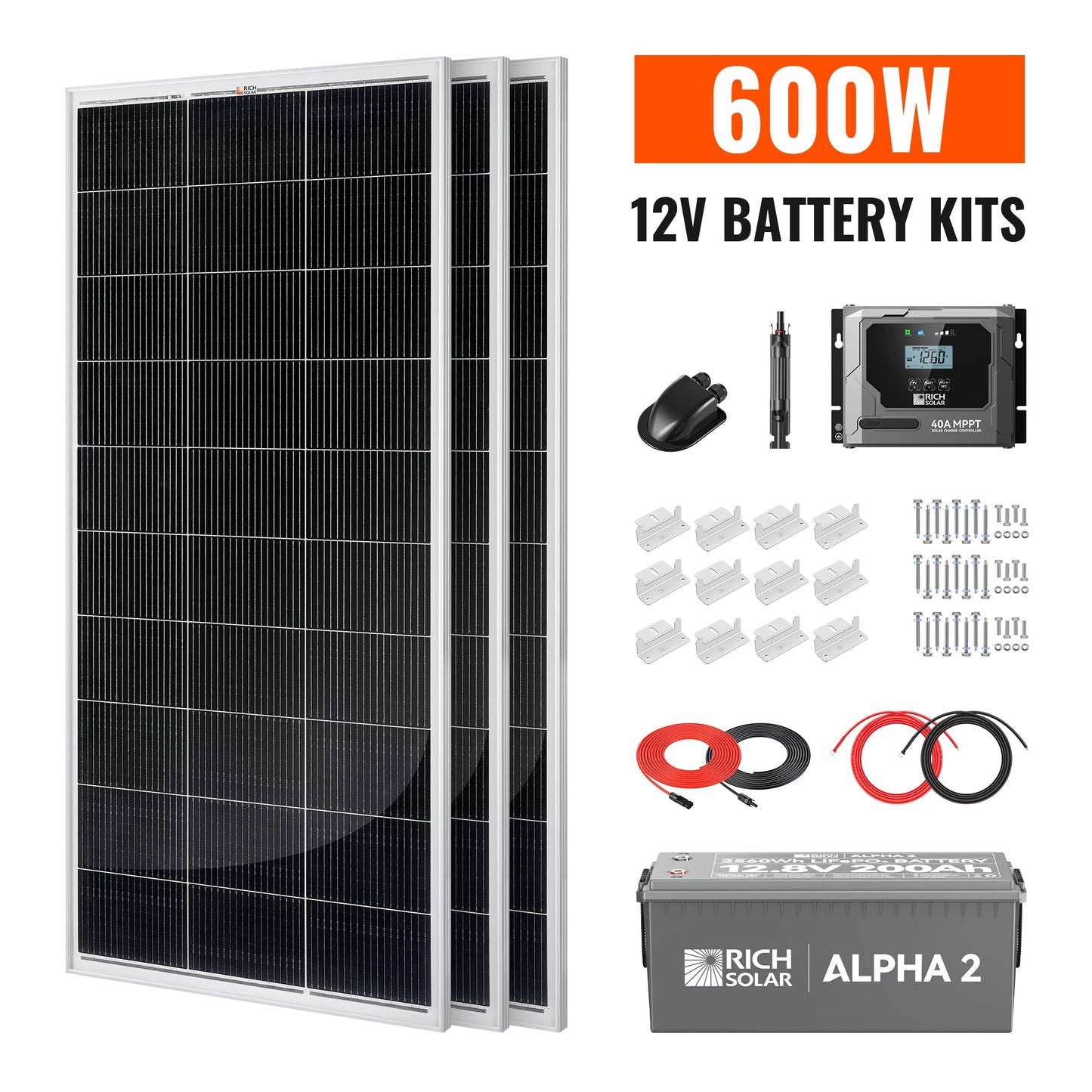 Rich Solar 600W Solar Kit with Battery | Solar + Energy Storage Kit for RVs, Vans & Off-Grid Applications | Expandable Solar Power - RS-K600B