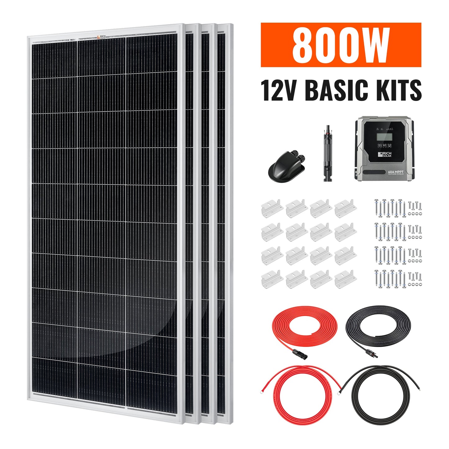 Rich Solar 800 Watt Solar Kit | Solar Panel & Charge Controller Kit for RVs, Vans & Off-Grid Applications | Expandable Solar Charging - RS-K8004