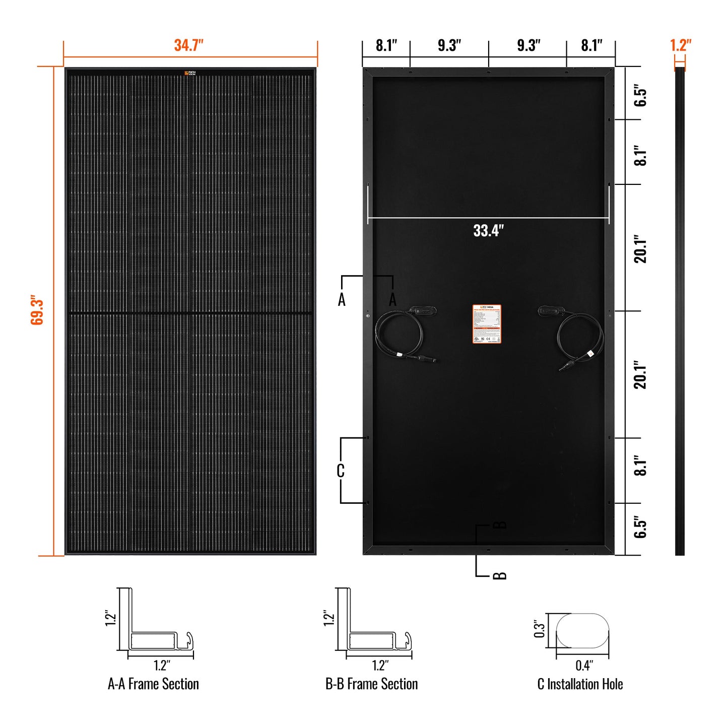 Rich Solar 335 PRO ONYX | 335 Watt Solar Panel | Premium Grid-tie or Off-grid Solar Panel for Residential, Commercial, Agriculture  - RS-M335PB-8