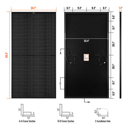 Rich Solar 335 PRO ONYX | 335 Watt Solar Panel | Premium Grid-tie or Off-grid Solar Panel for Residential, Commercial, Agriculture  - RS-M335PB-8