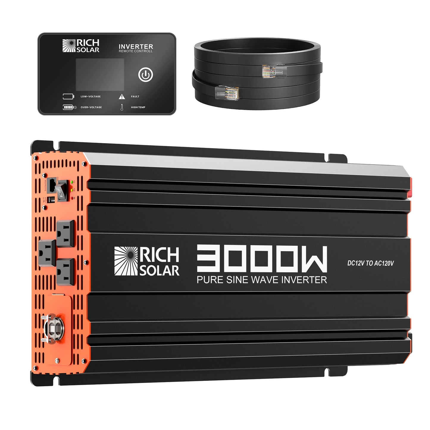 Rich Solar PURE 3K | 3000 Watt (3kW) 12 Volt Industrial Pure Sine Wave Inverter | Powerful 3000W 12V Off-Grid Inverter for RVs, Trailers, Campers, Vans, Trucks, Overlanders, Boats - RS-V3P12