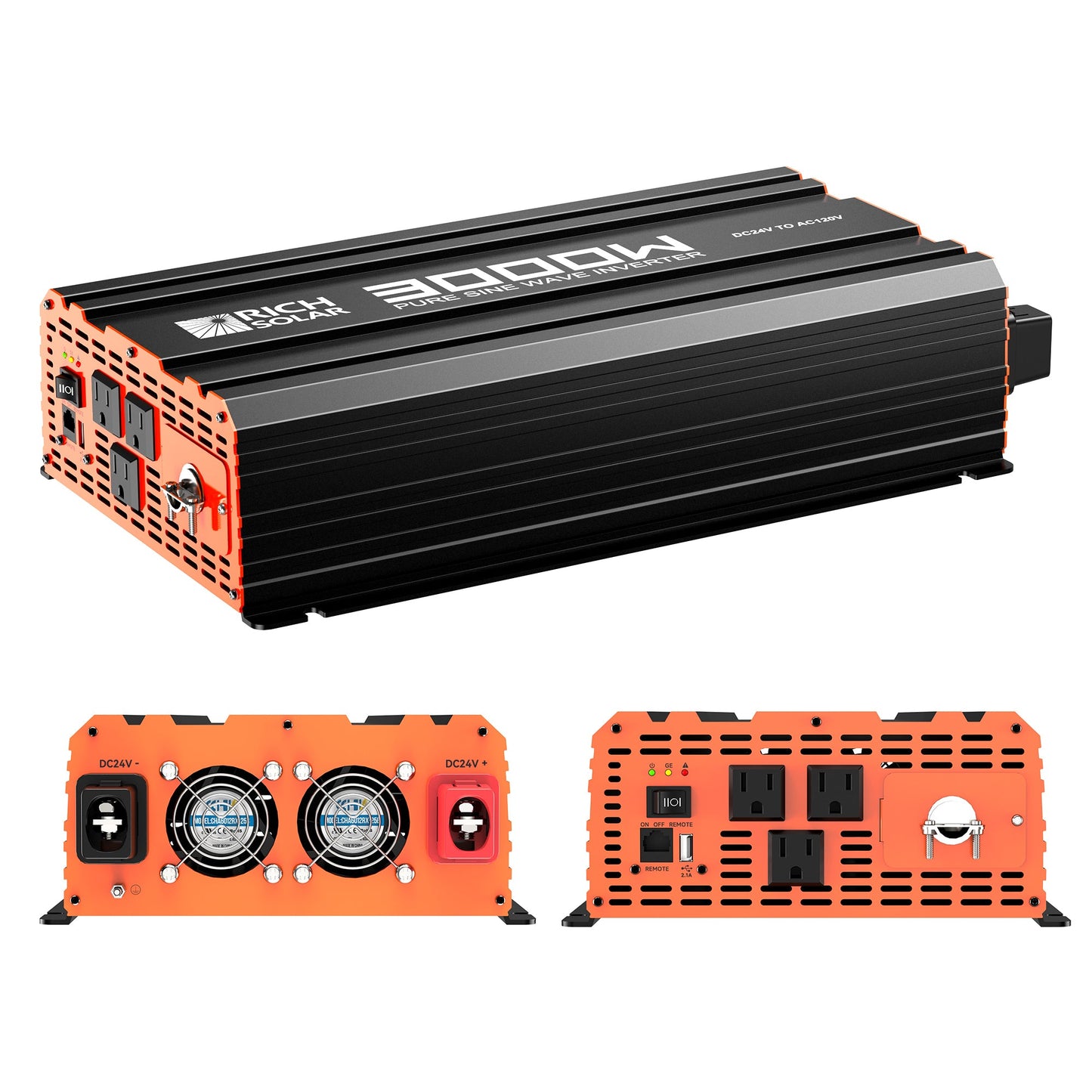 Rich Solar PURE MAX 3K | 3000 Watt (3kW) 24 Volt Industrial Pure Sine Wave Inverter | Premier 3000W 24V Off-Grid Inverter for RVs, Trailers, Campers, Vans, Trucks, Overlanders, Boats | #1 Ranked 24V Pure Sine Wave Inverter - RS-V3P24