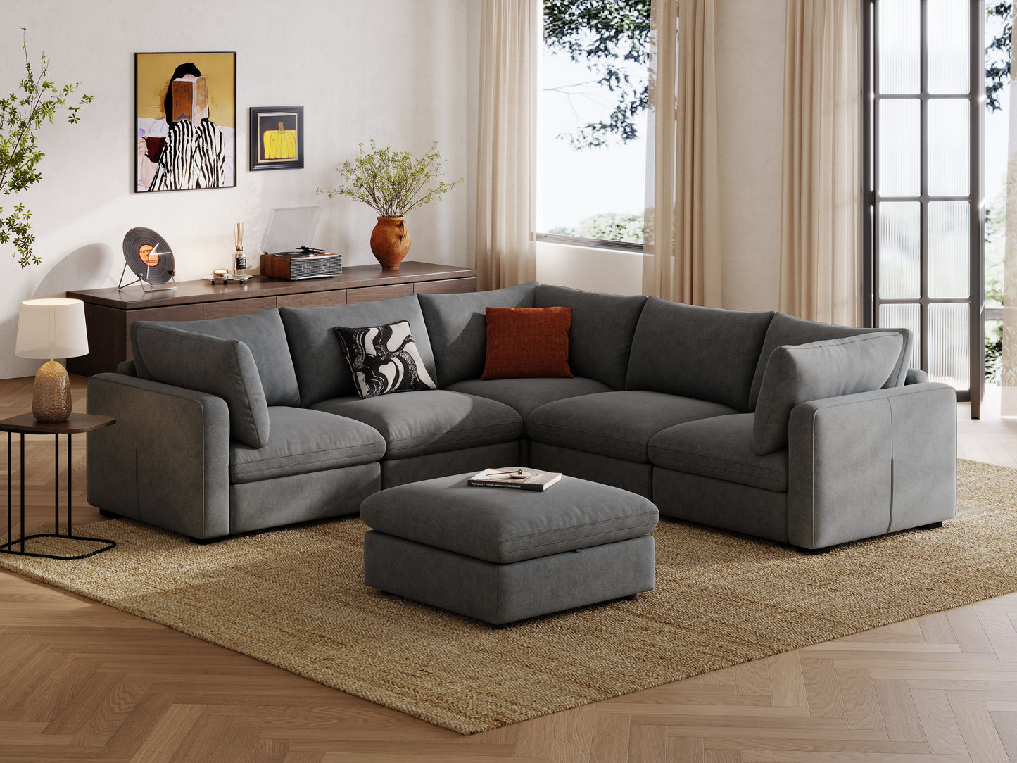 LINSY HOME RUBIK V 4 Seats with Corner & Ottoman - S500-01X-5121-1-US-SPF-Sofa-0